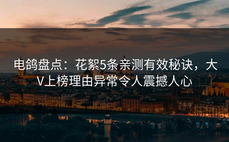 电鸽盘点：花絮5条亲测有效秘诀，大V上榜理由异常令人震撼人心