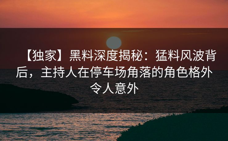 【独家】黑料深度揭秘:猛料风波背后,主持人在停车场角落的角色格外令人意外